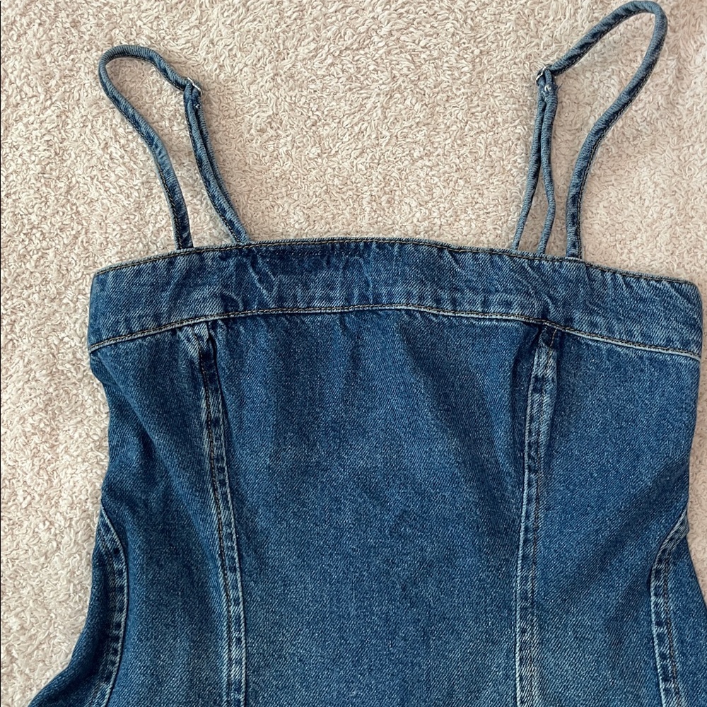 NEW Reformation Elma Denim A-Line Spaghetti Strap Mini Dress Size 0 - Picture 7 of 11